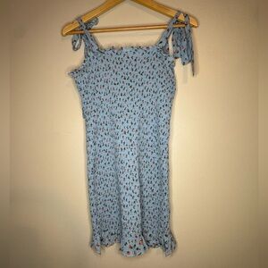Intimately Free People Blue Smocked Floral Tie Strap Mini Dress L